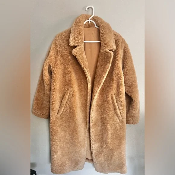 Not Authentic Alo Yoga Oversized Sherpa Trench Coat In Camel Teddy Jacket Sz XS - Picture 4 of 7